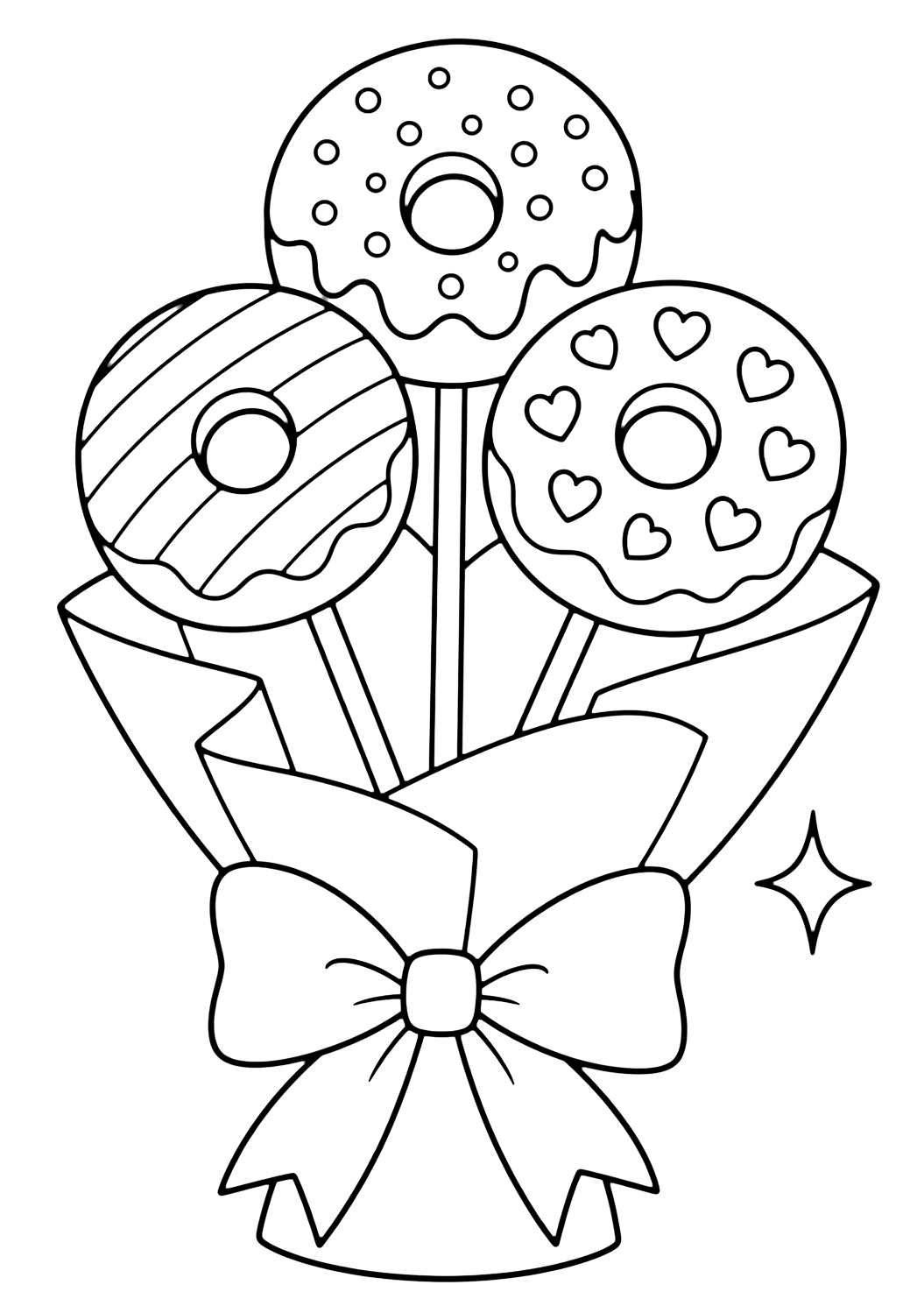 Donut-Blumenstrauß - Ausmalbild für Kinder