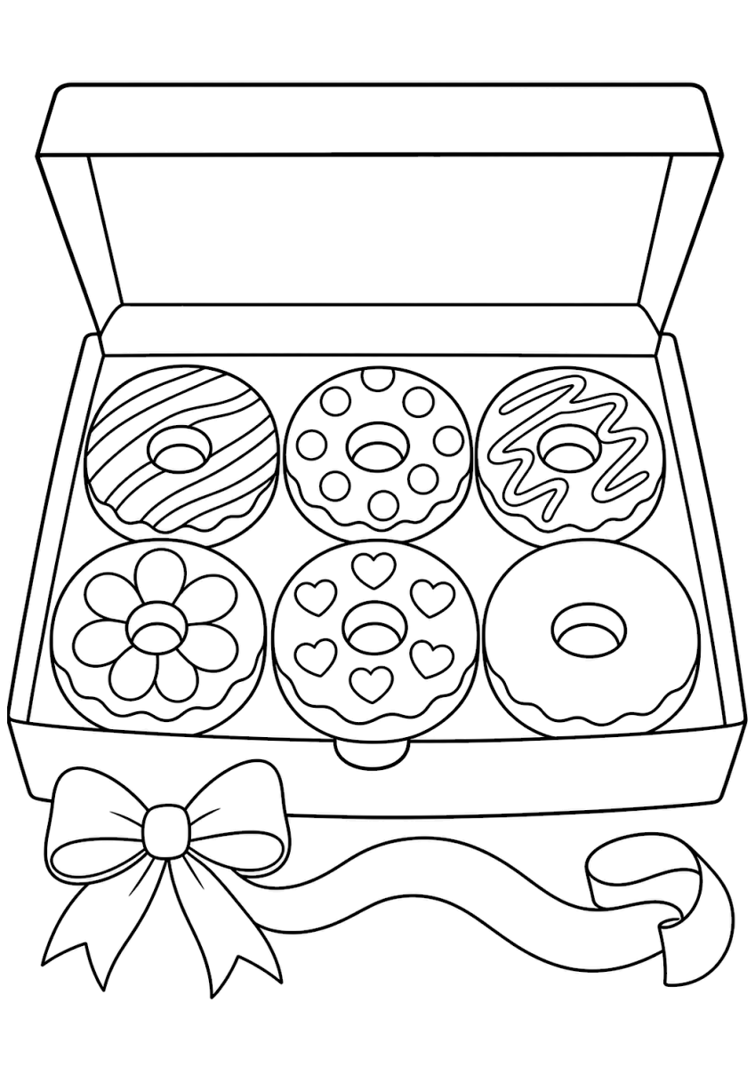 Caja de donuts para colorear
