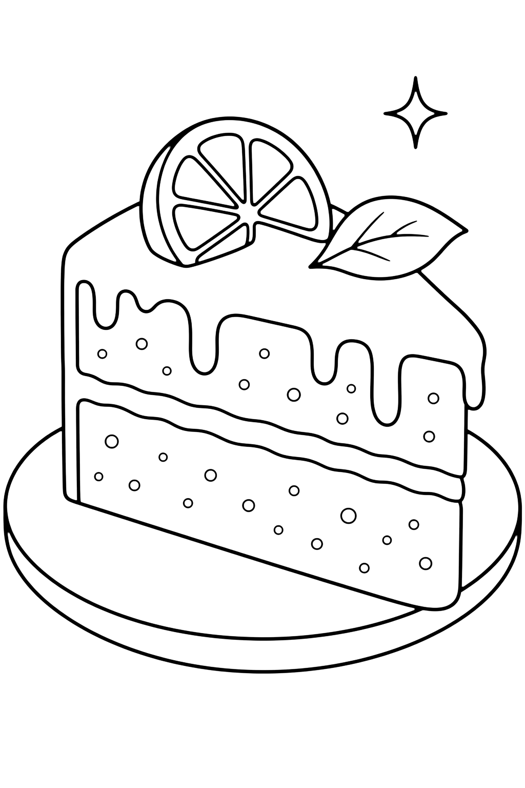 Zitronenkuchen mit Glasur - Ausmalbild für Kinder