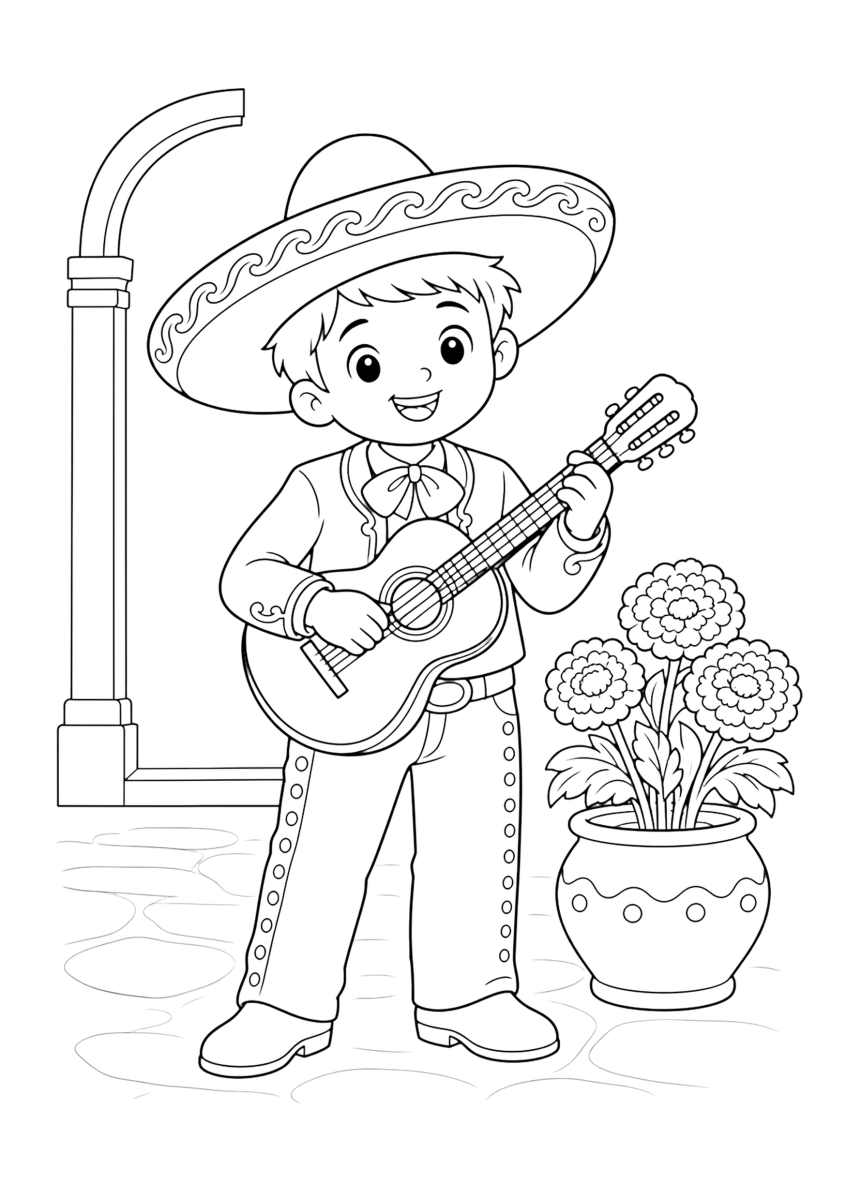 Mexican boy in charro suit coloring page