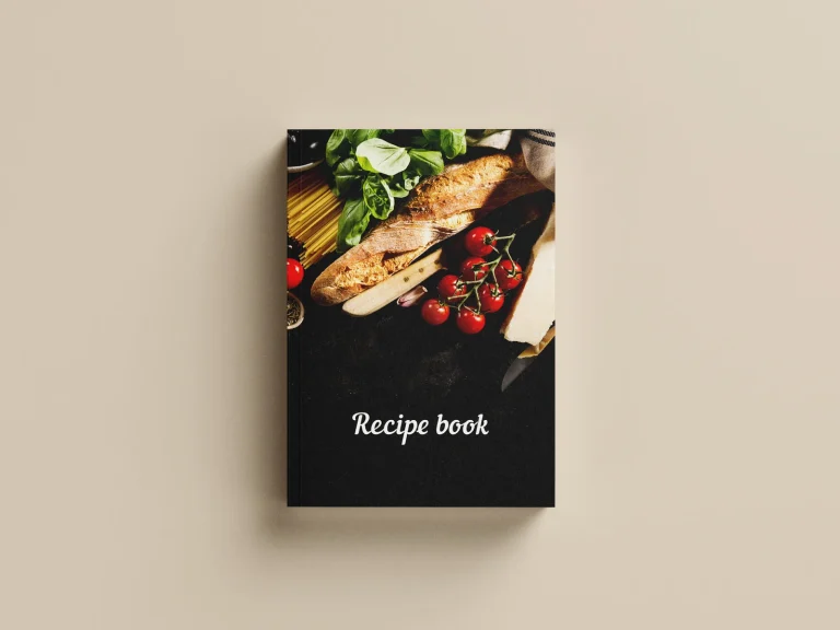 Premium Family Recipe Journal paperback cover mockup on a neutral background.