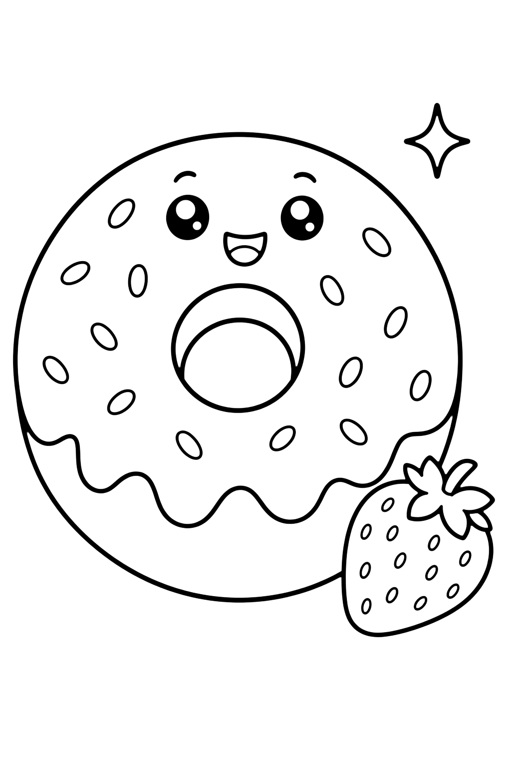 Donut mit Erdbeer-Glasur - Ausmalbild für Kinder