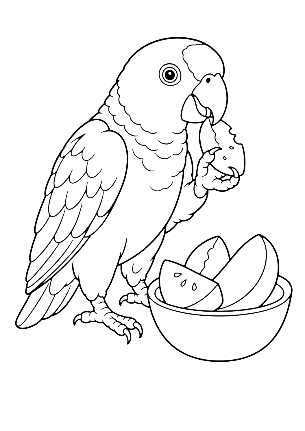 Amazon Parrot Eating Fruit coloring page for kids