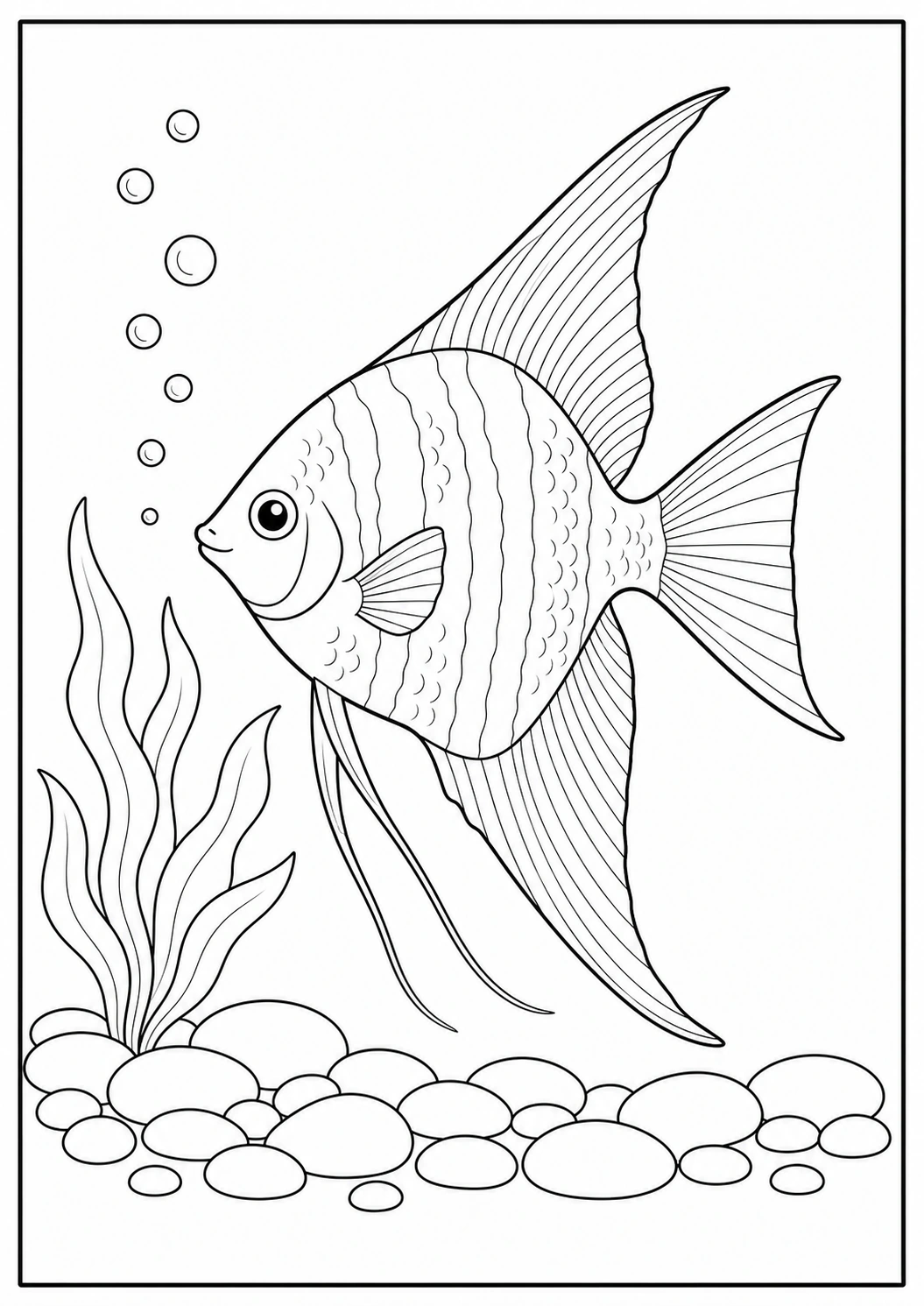 Angelfish with Bubbles coloring page for kids