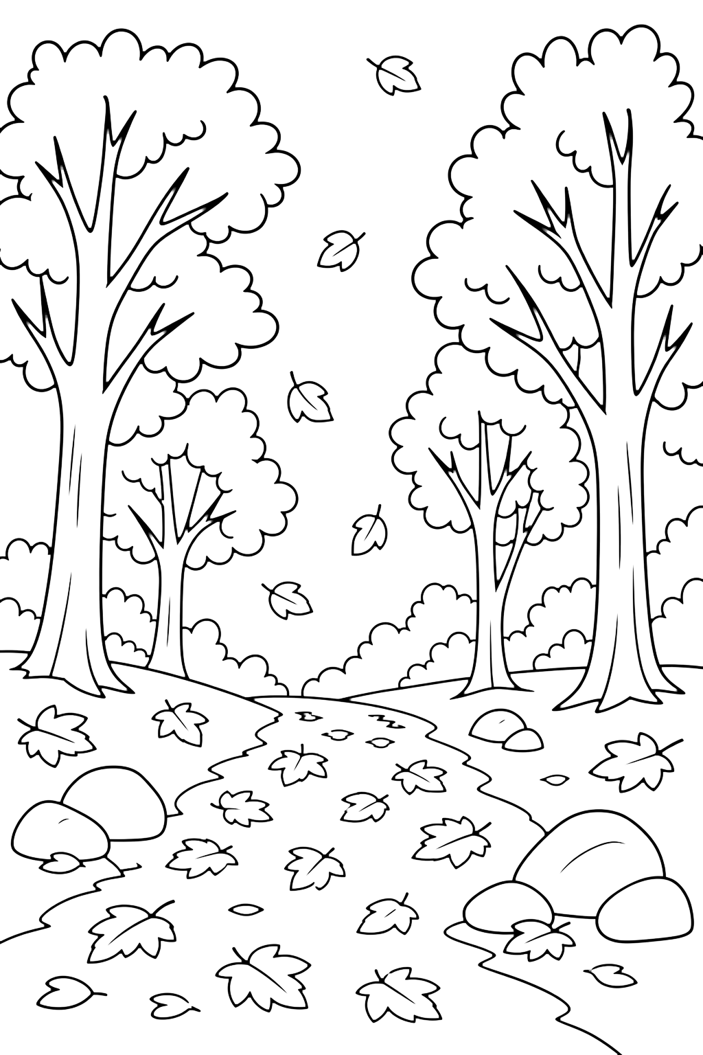 Herbstwaldweg Ausmalbild