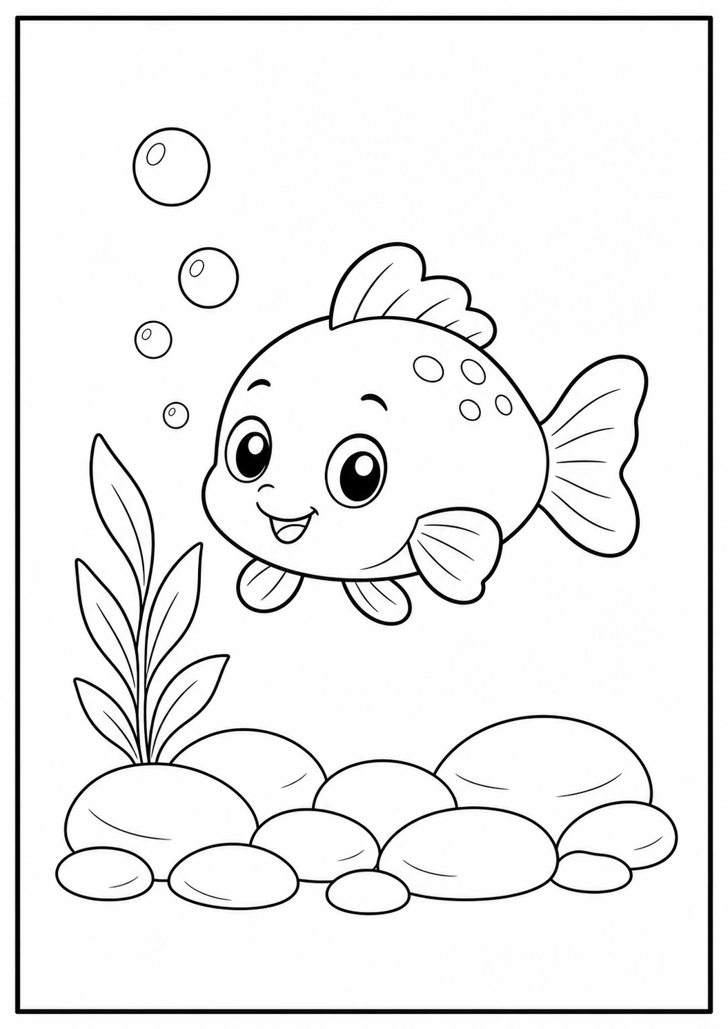Baby Fish Near Pebbles coloring page for kids