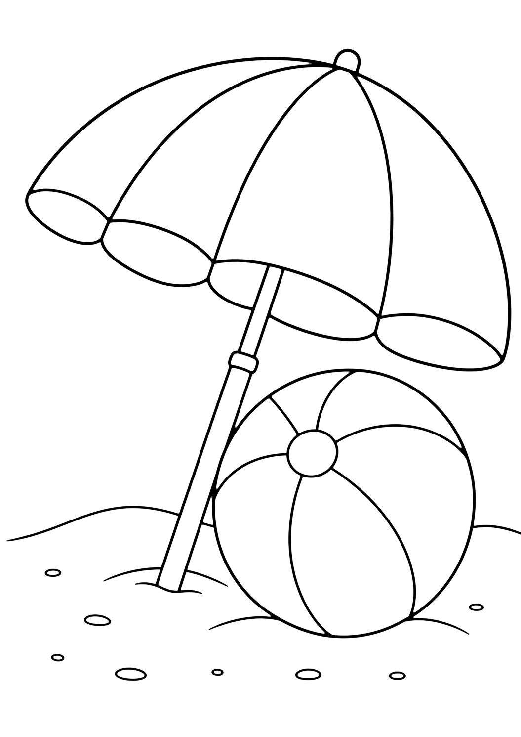 Coloriage avec ballon de plage et parasol. Idéal pour enfants, été, plage, piscine, impression et coloriage en ligne.