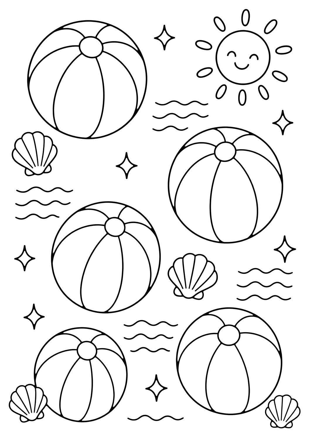 Лятна doodle картинка за оцветяване с плажна топка doodle. Подходяща за деца, печат и онлайн оцветяване.