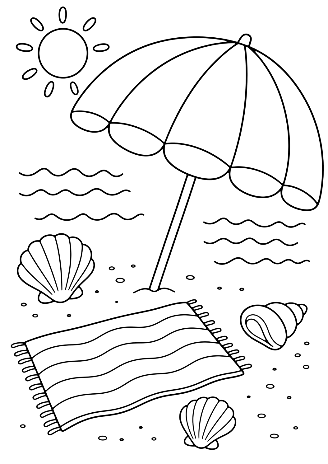 Лятна doodle картинка за оцветяване с плажен чадър doodle. Подходяща за деца, печат и онлайн оцветяване.