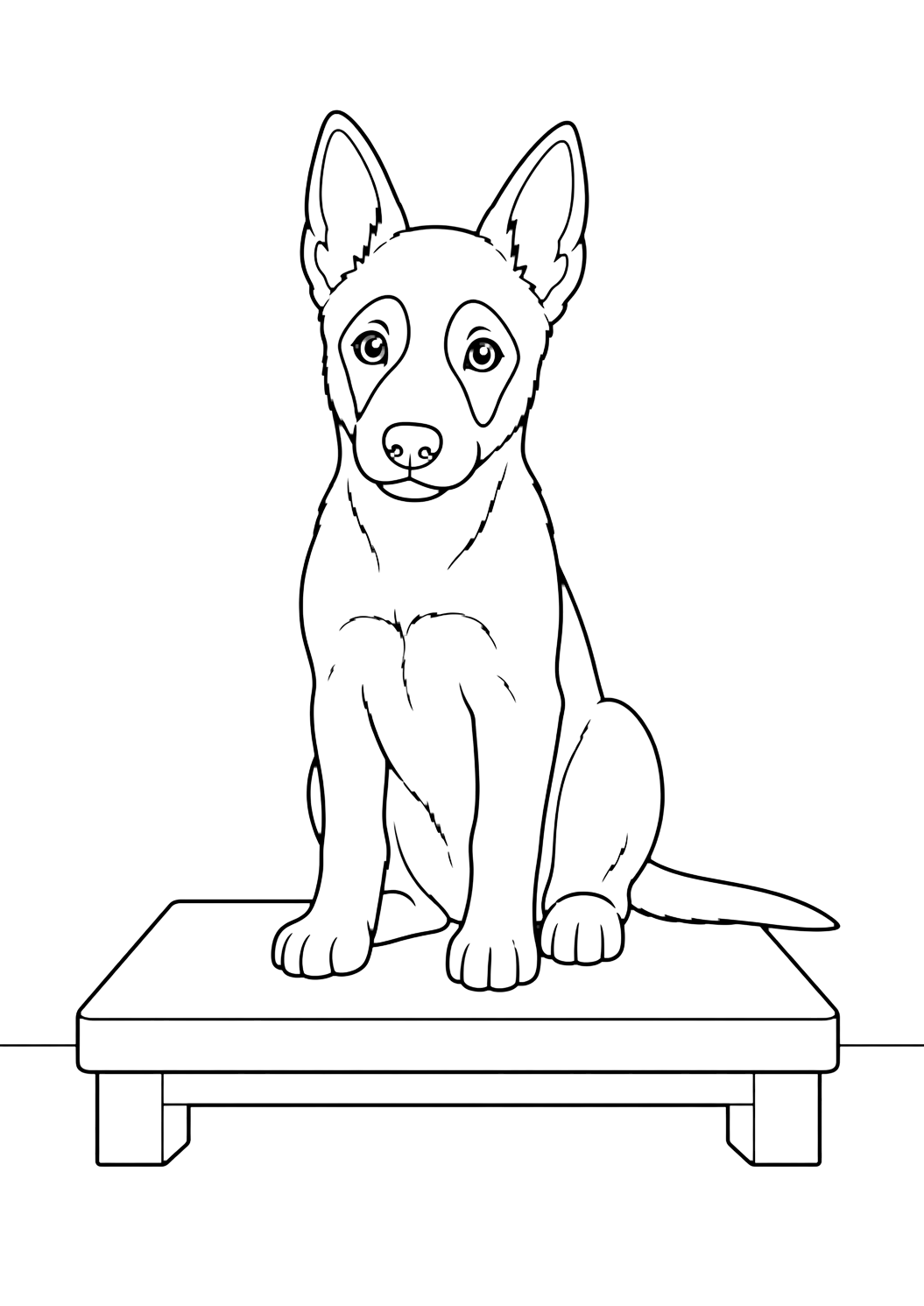Coloriage chiot malinois sur plateforme d'entraînement