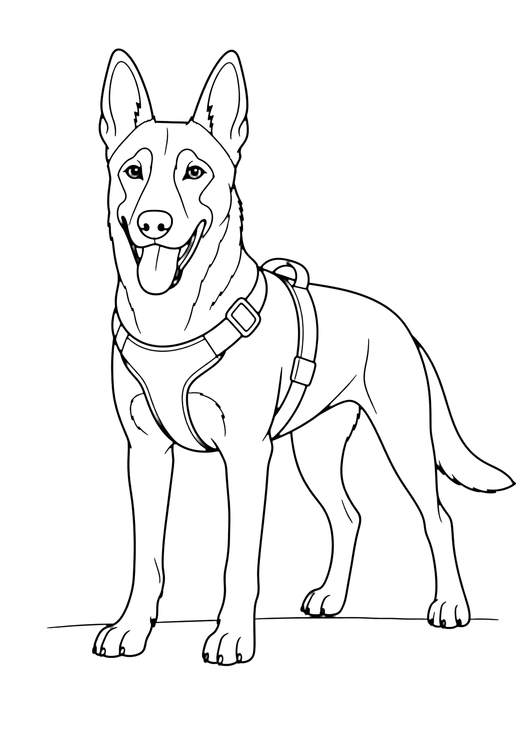 Coloriage berger belge malinois avec harnais