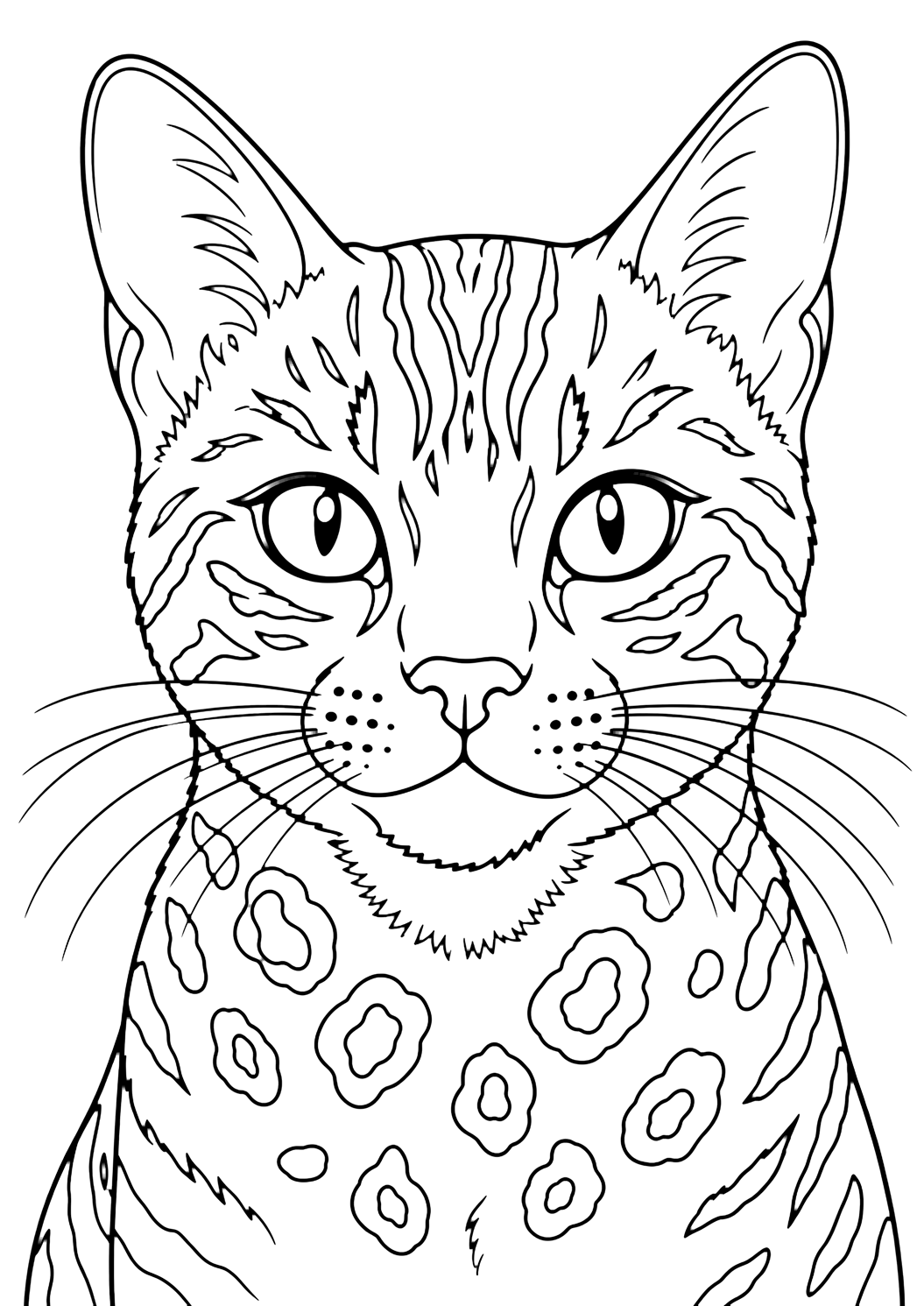 Bengal Cat Rosette Face coloring page for kids