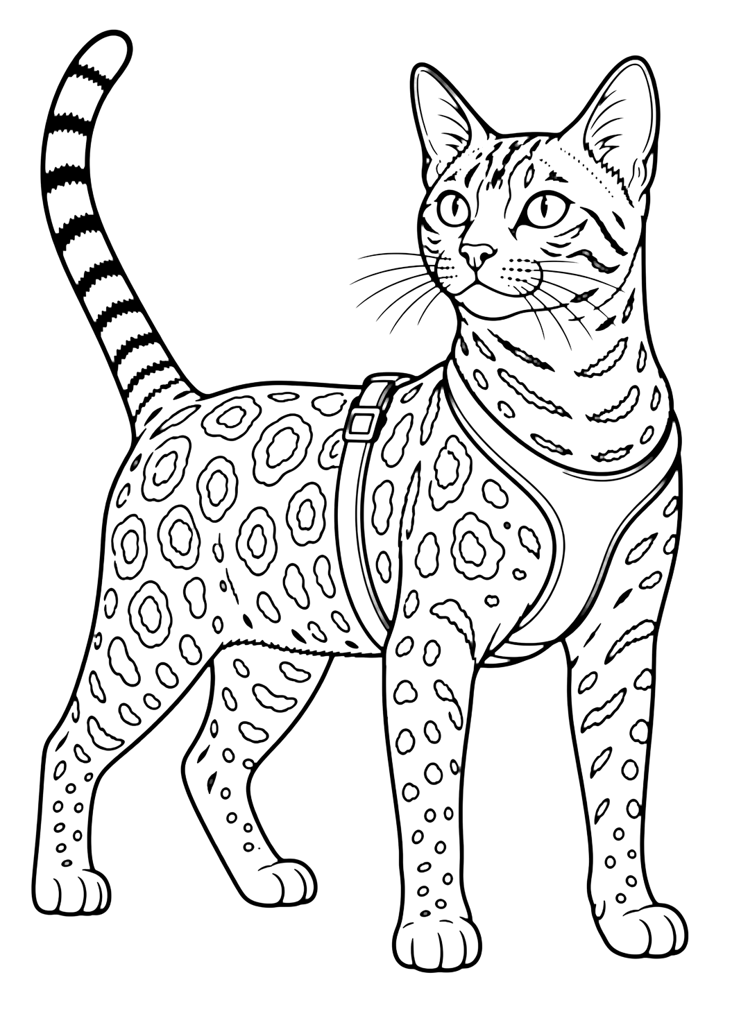 Coloriage chat bengal avec harnais