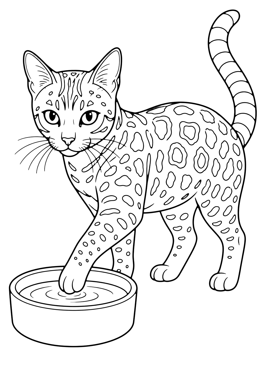 Coloriage chat bengal avec bol d'eau