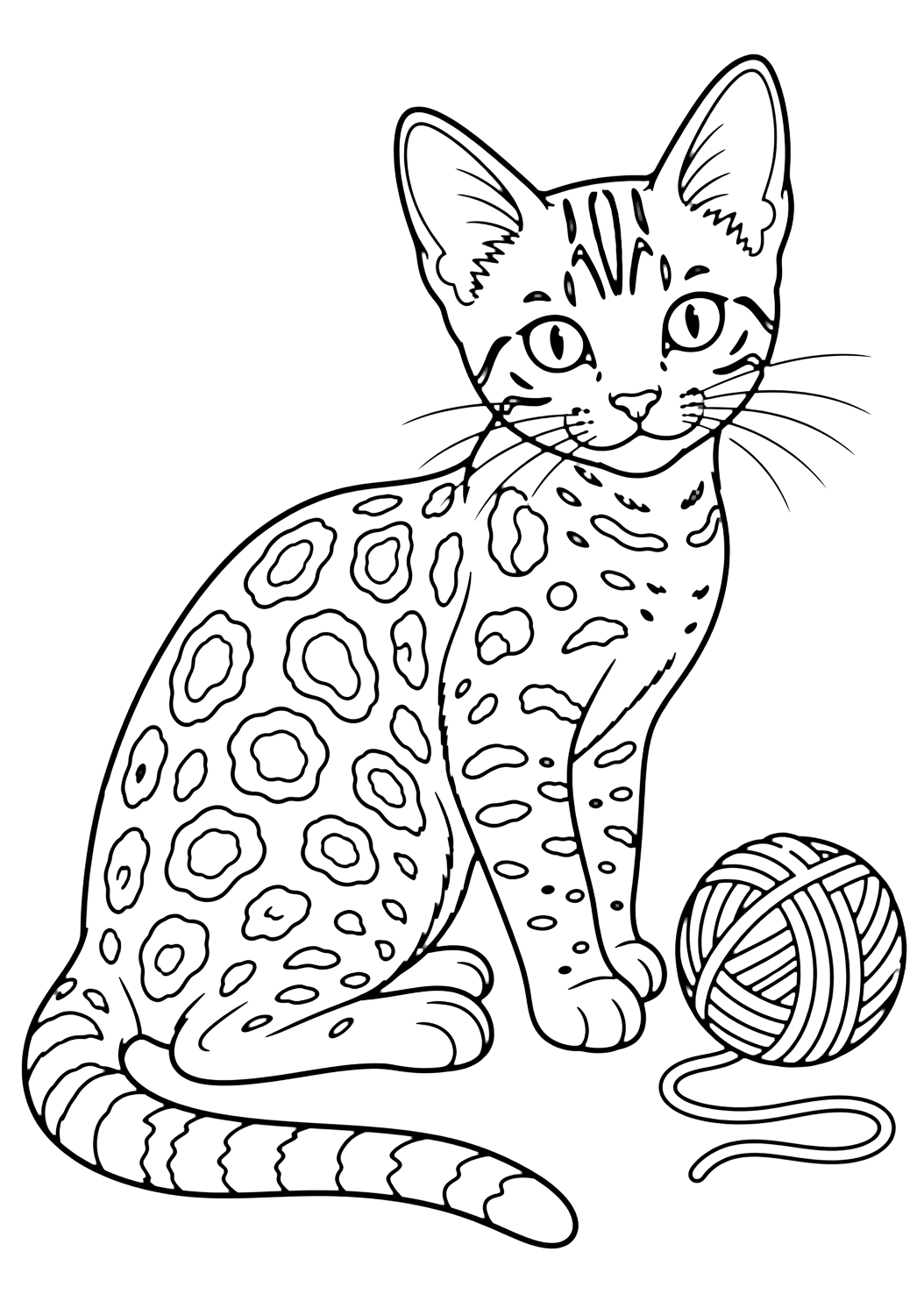 Coloriage chaton bengal avec pelote de laine