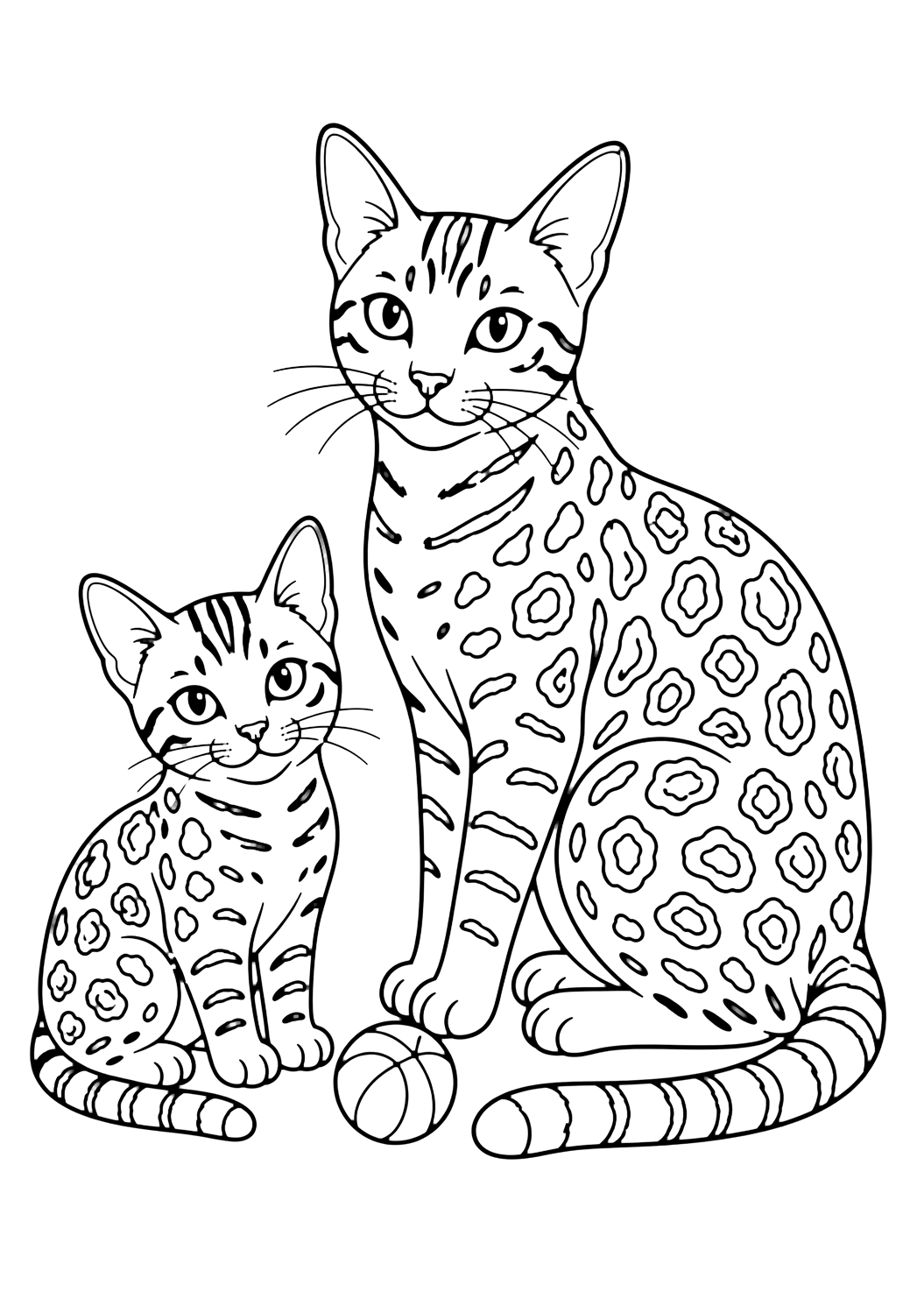 Bengal Mom and Kitten coloring page for kids