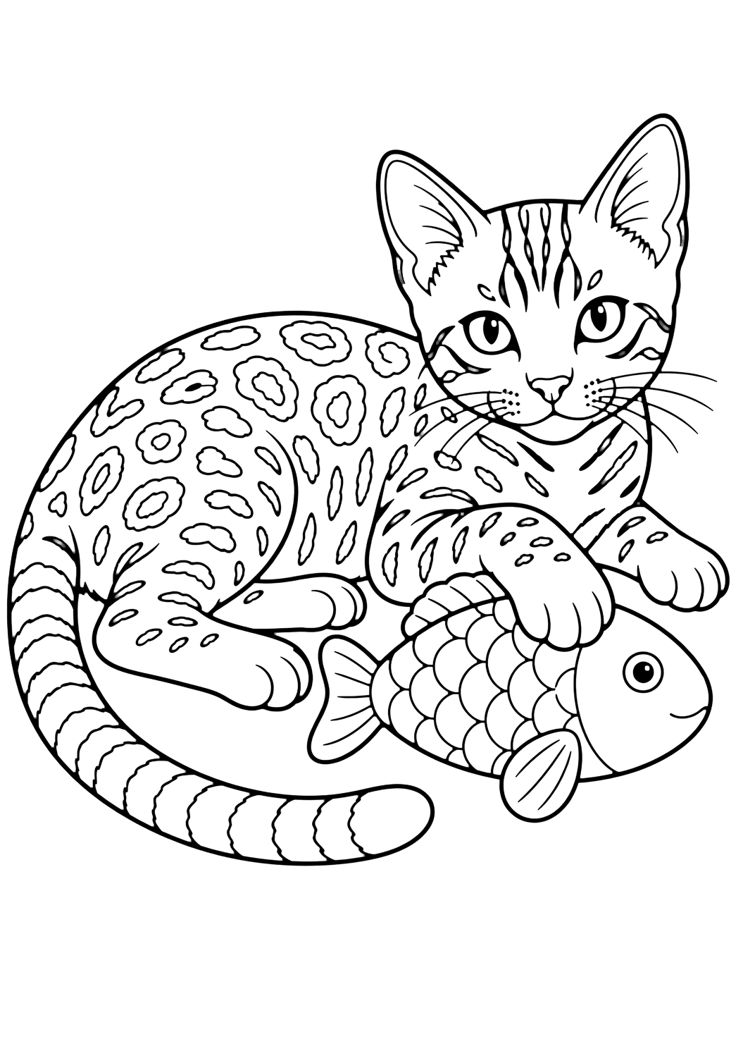 Bengal with Fish Toy coloring page for kids