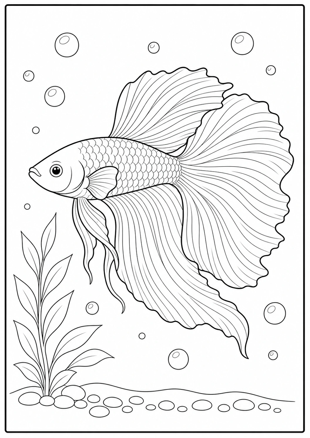 Betta Fish with Flowing Fins coloring page for kids