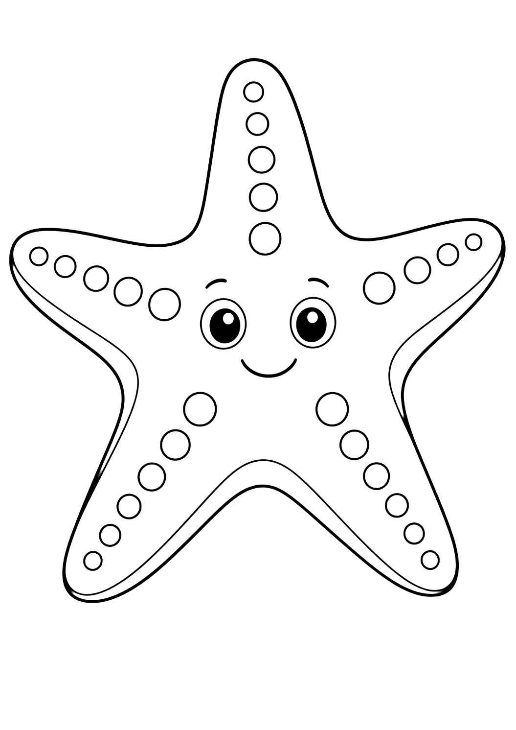 Ausmalbild mit Großer Seestern. Geeignet für Kinder, Ozeanthemen, Ausdrucke und Online-Ausmalen.