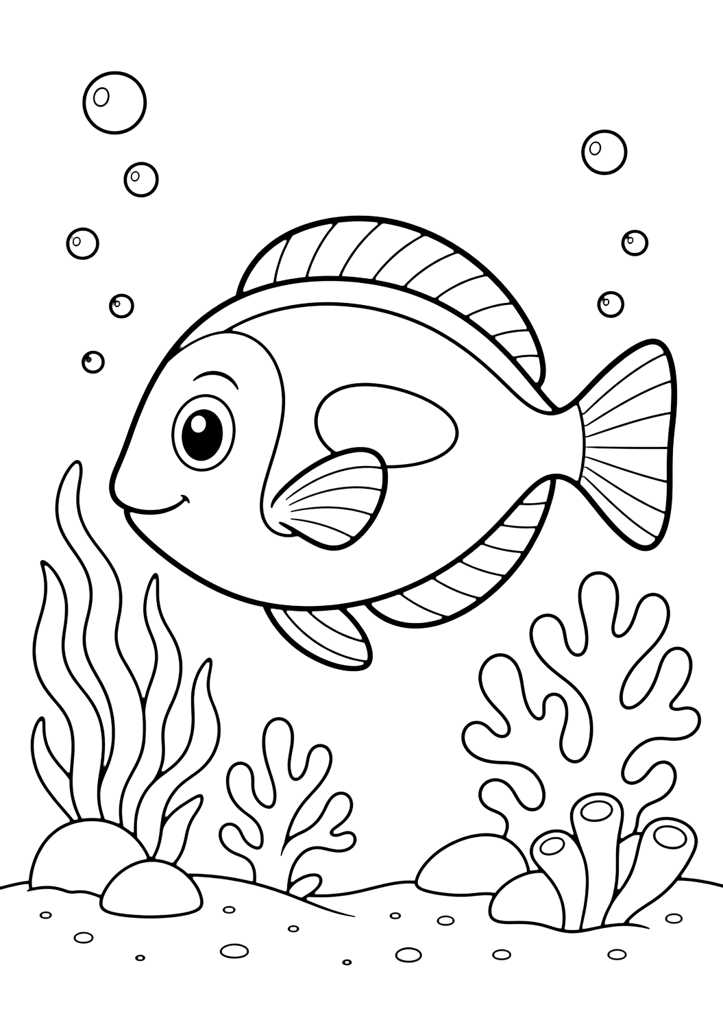 Dibujo para colorear con Pez cirujano azul. Ideal para niños, temas del océano, impresión y coloreado online.