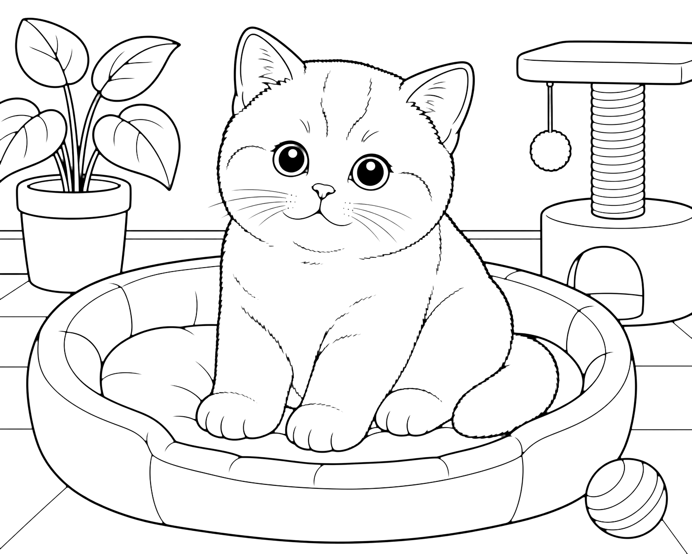 British Shorthair Cat Bed coloring page for kids