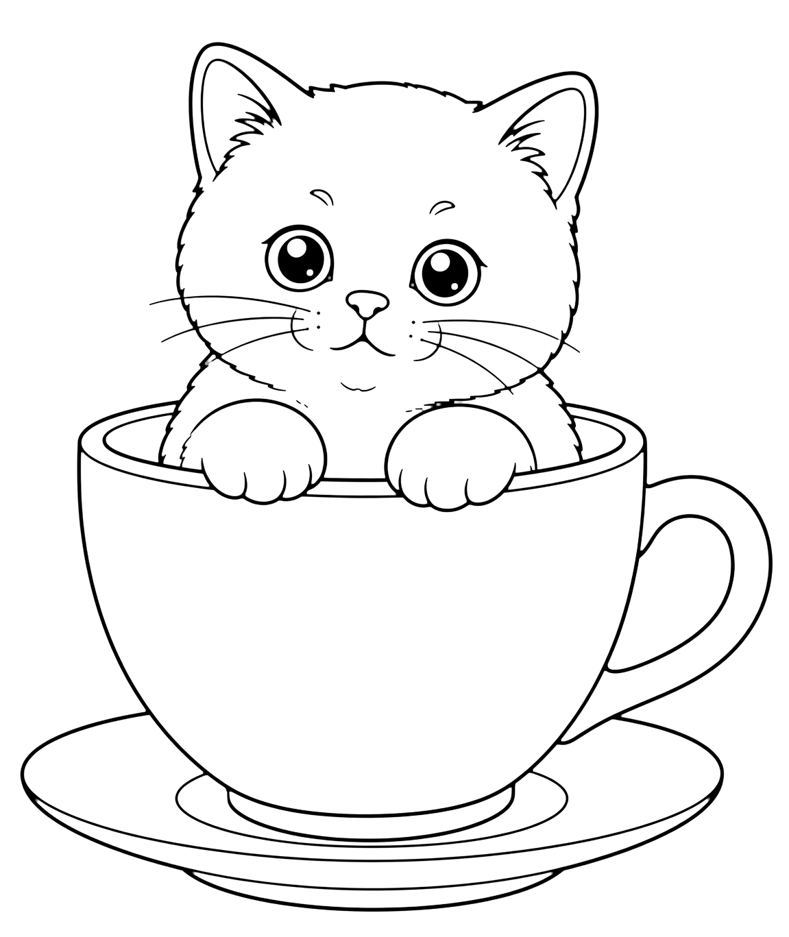 Çay fincanındaki British Shorthair boyama sayfası