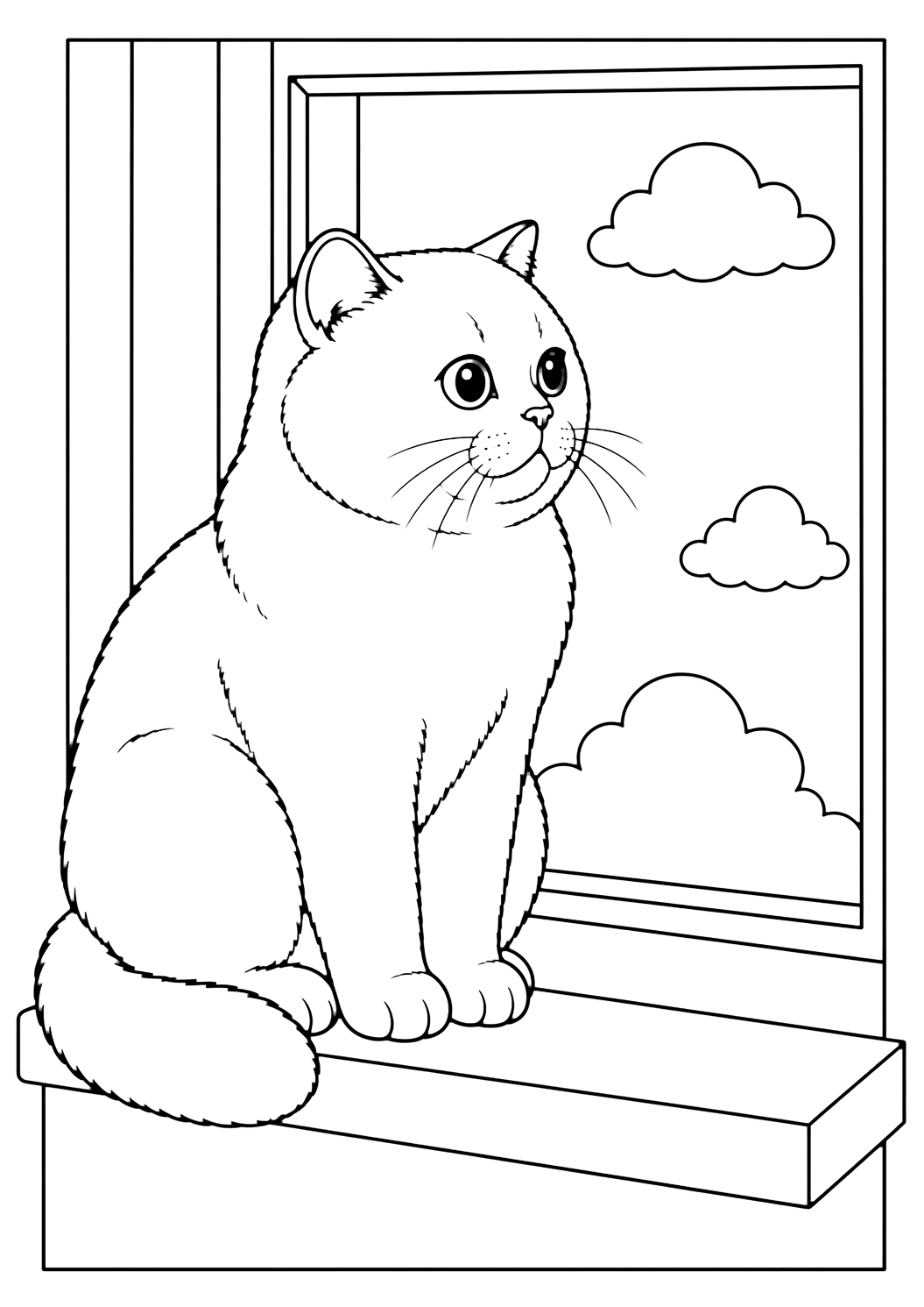 British Shorthair on Window Sill coloring page for kids