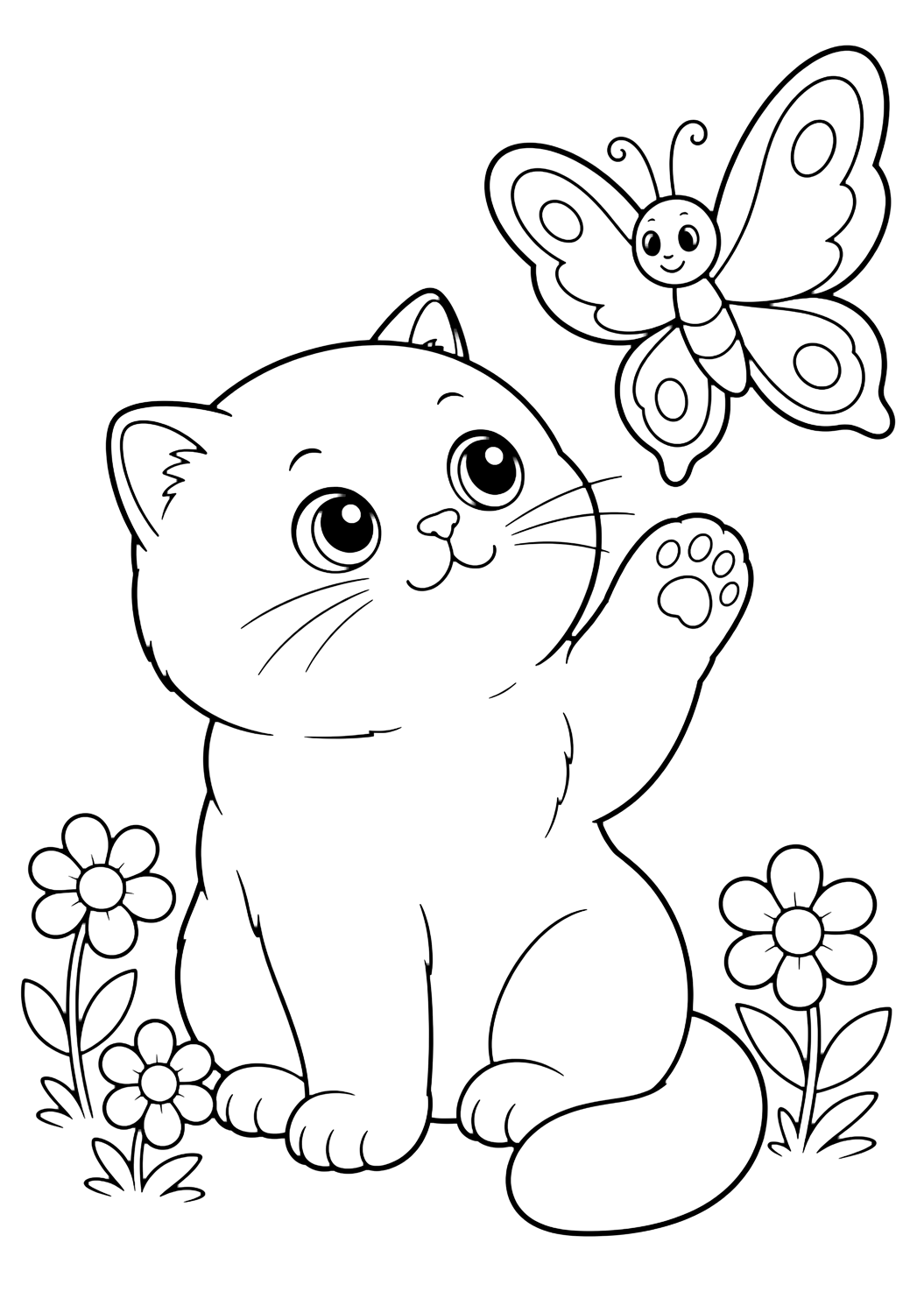 British Shorthair with Butterfly coloring page for kids