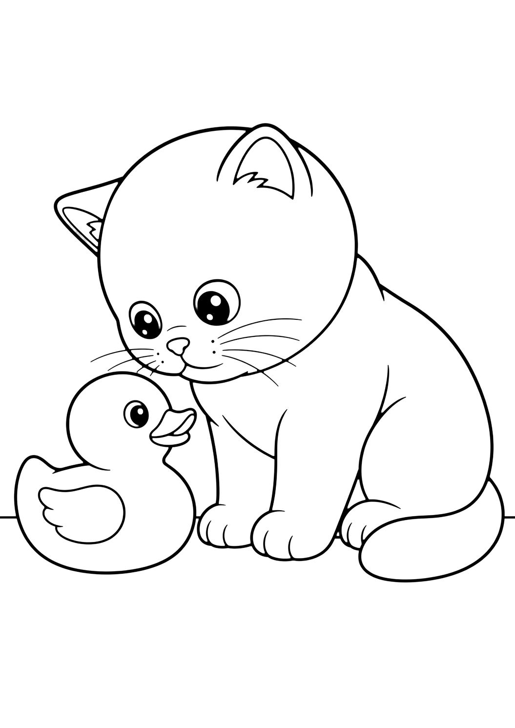 British Shorthair with Duck Toy coloring page for kids