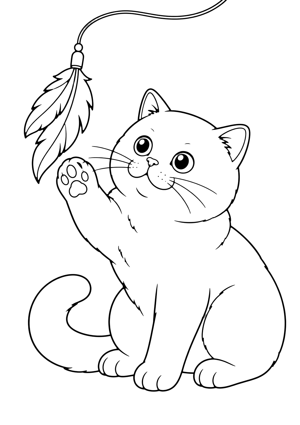 Coloriage british shorthair avec jouet à plumes