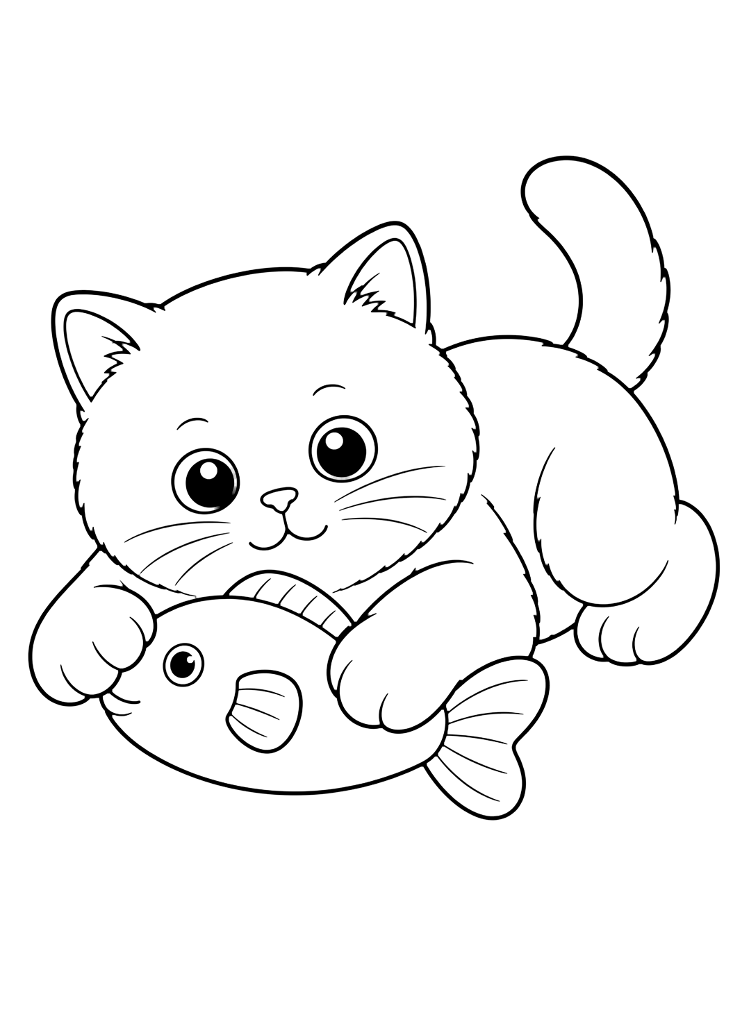 British Shorthair with Fish Toy coloring page for kids