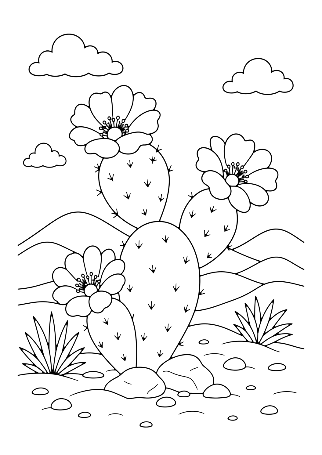 Cactus con fiori del deserto da colorare