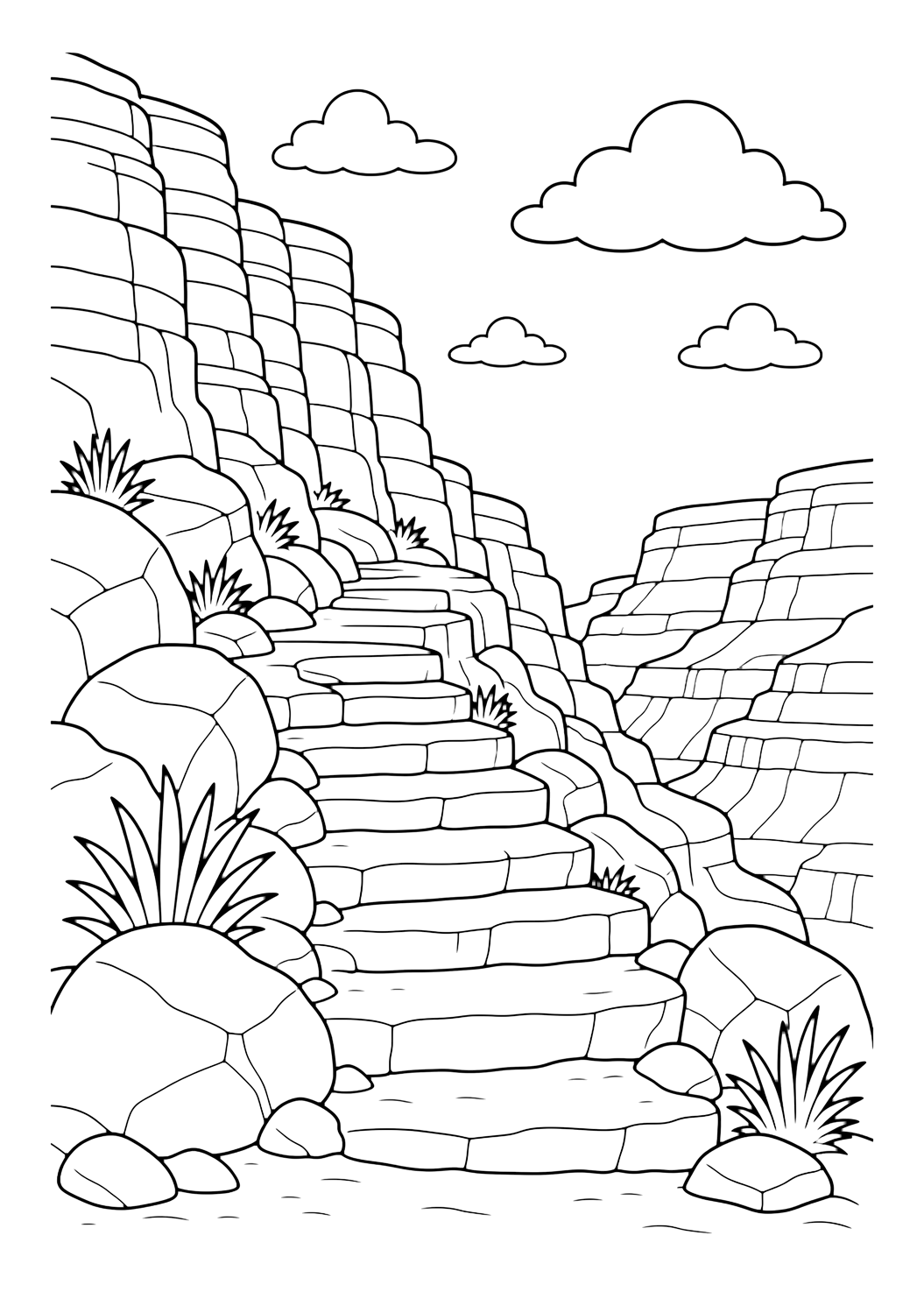 Coloriage marches de pierre sur sentier de canyon