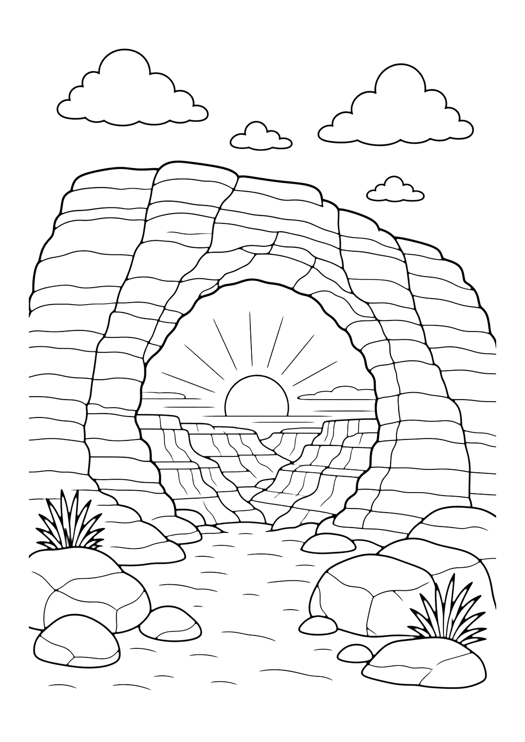 Coloriage arche de canyon au coucher du soleil