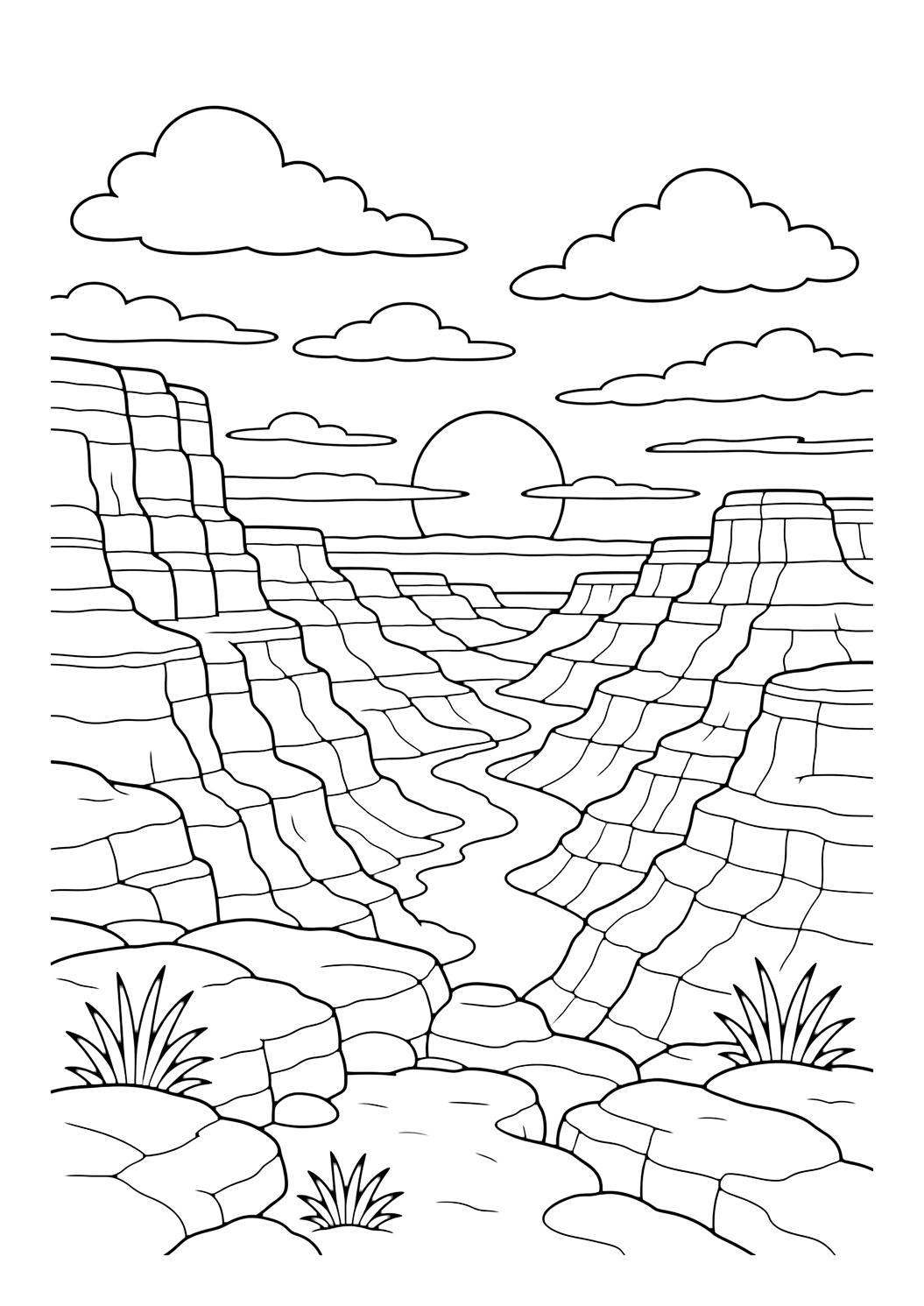 Coloriage nuages de coucher de soleil sur le canyon
