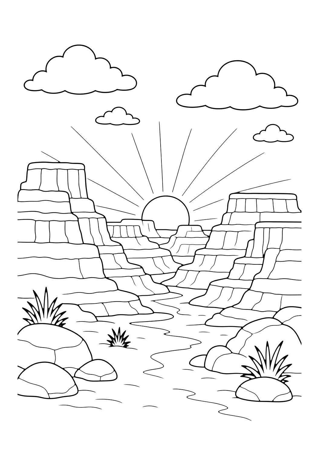 Coloriage mesas de canyon au coucher du soleil