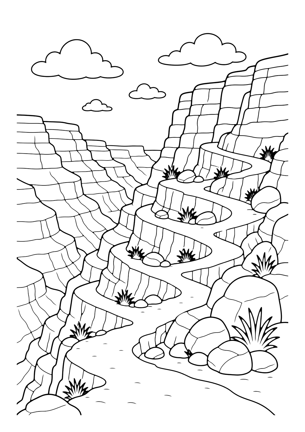 Coloriage sentier en lacets dans le canyon