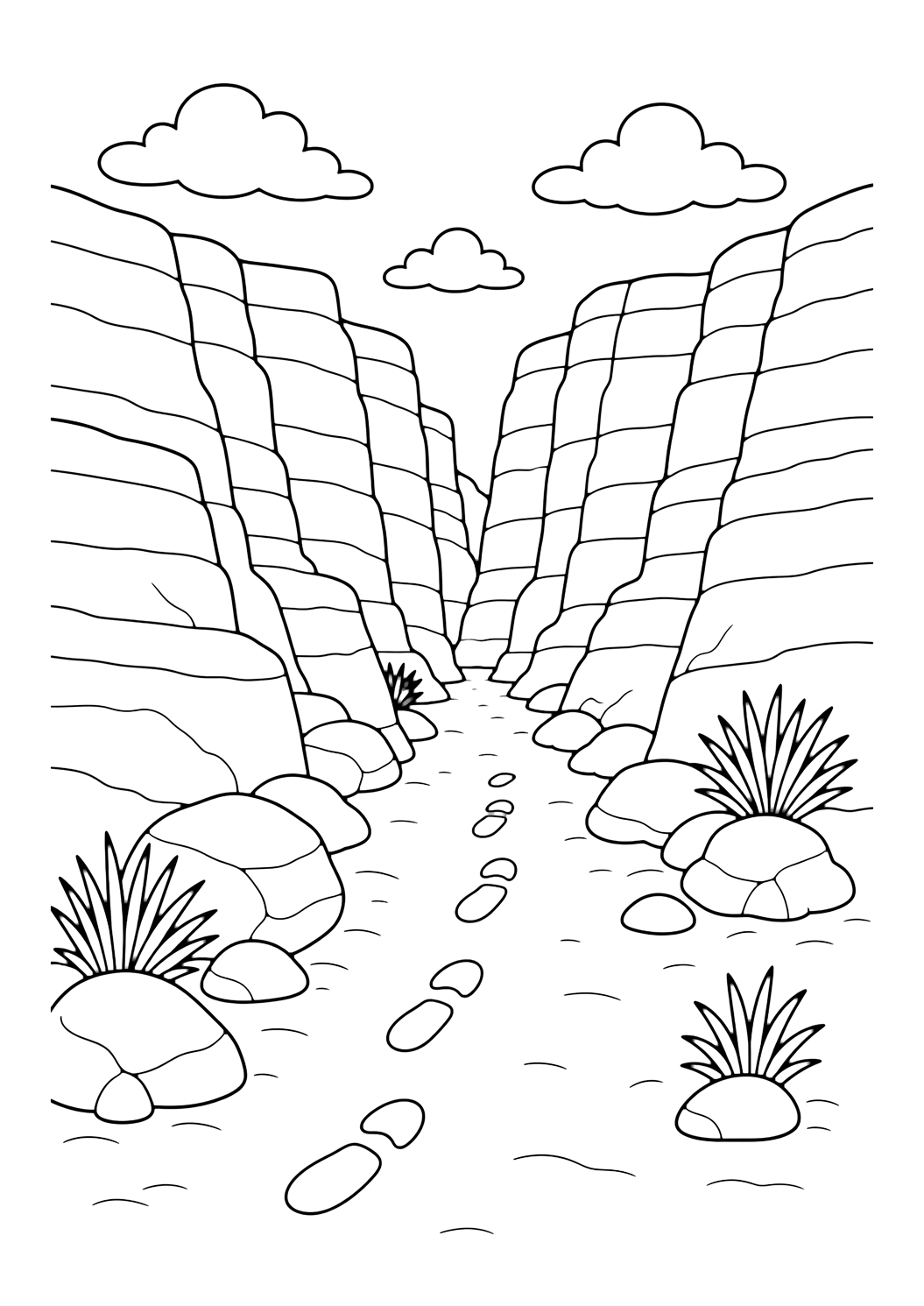 Coloriage empreintes sur sentier de canyon