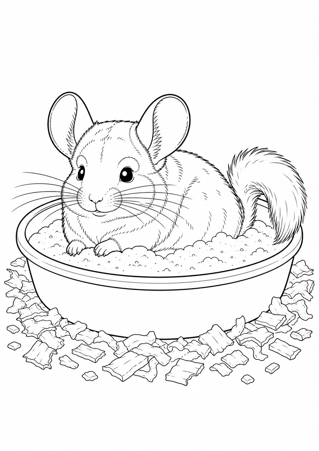 Ausmalbild Chinchilla im Sandbad für Kinder