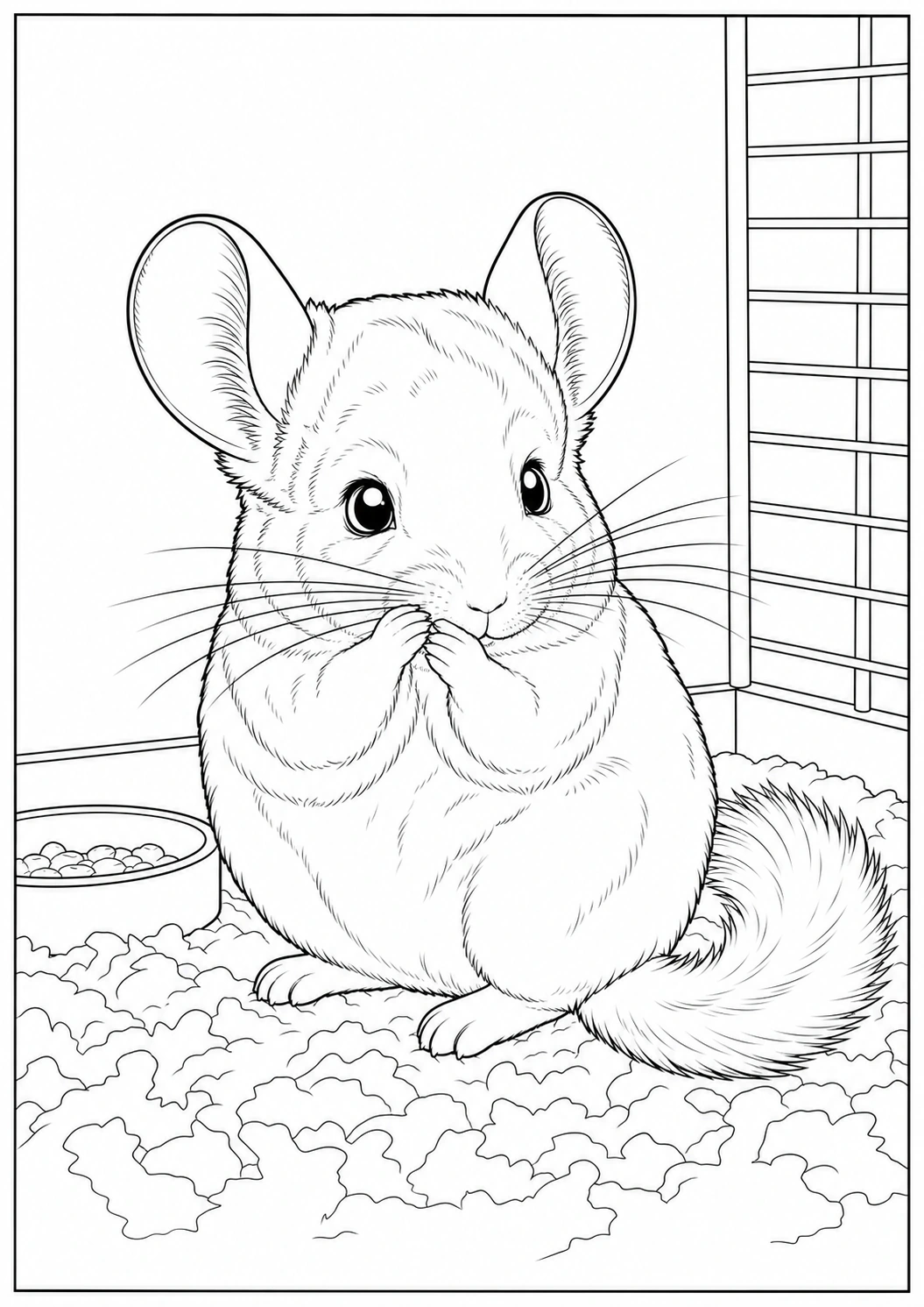 Chinchilla Grooming Whiskers coloring page for kids