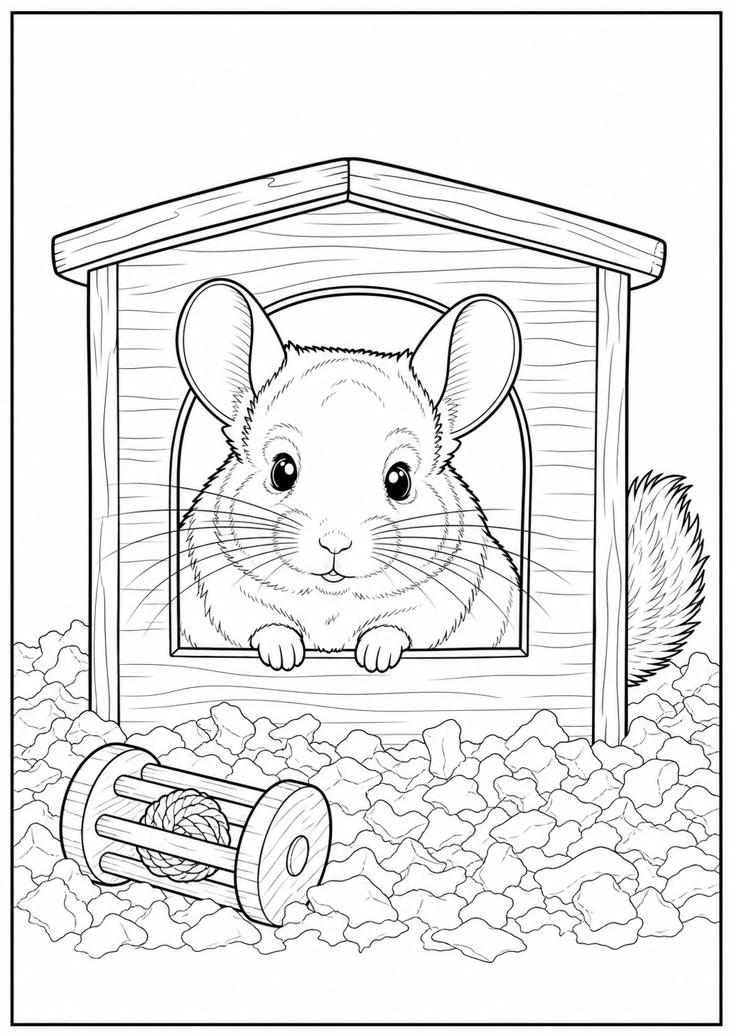 Ausmalbild Chinchilla im Versteck für Kinder