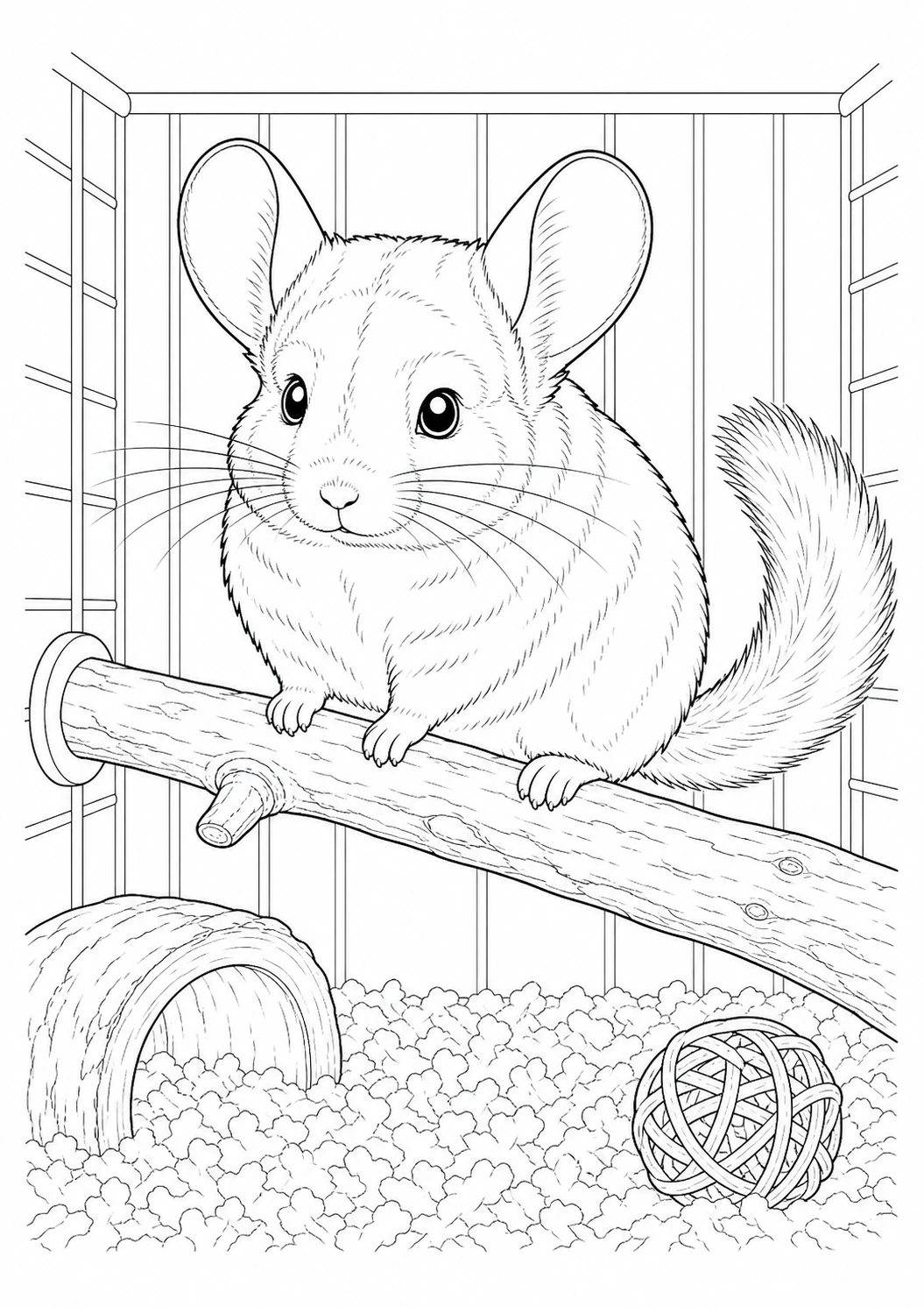 Chinchilla on Branch coloring page for kids