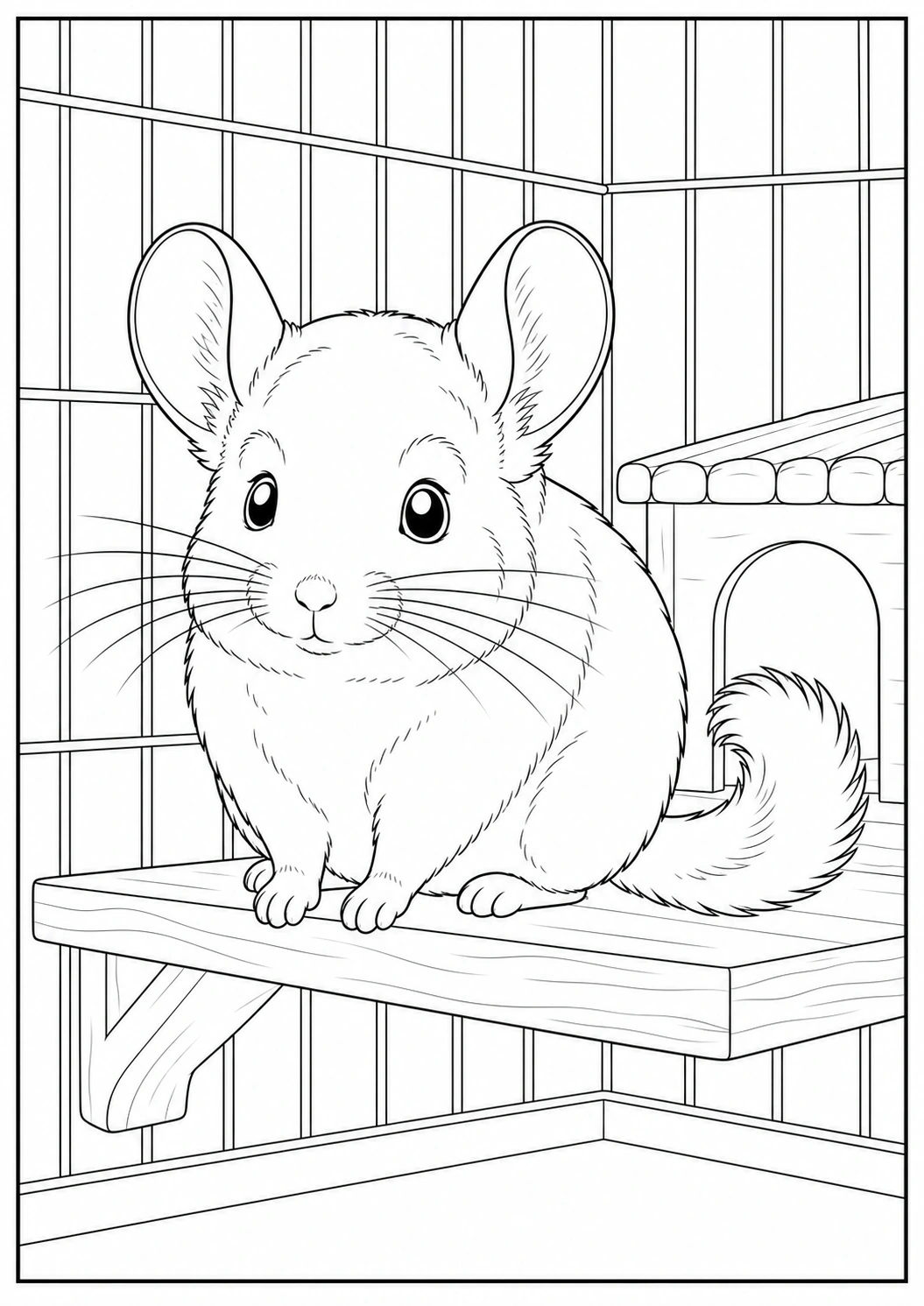 Chinchilla on Wooden Ledge coloring page for kids