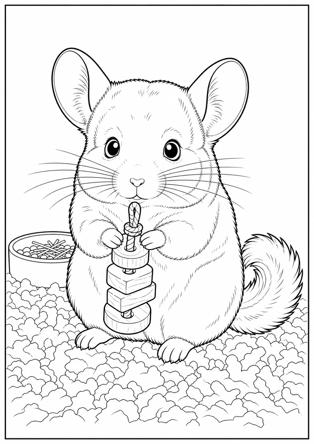 Chinchilla with Chew Toy coloring page for kids