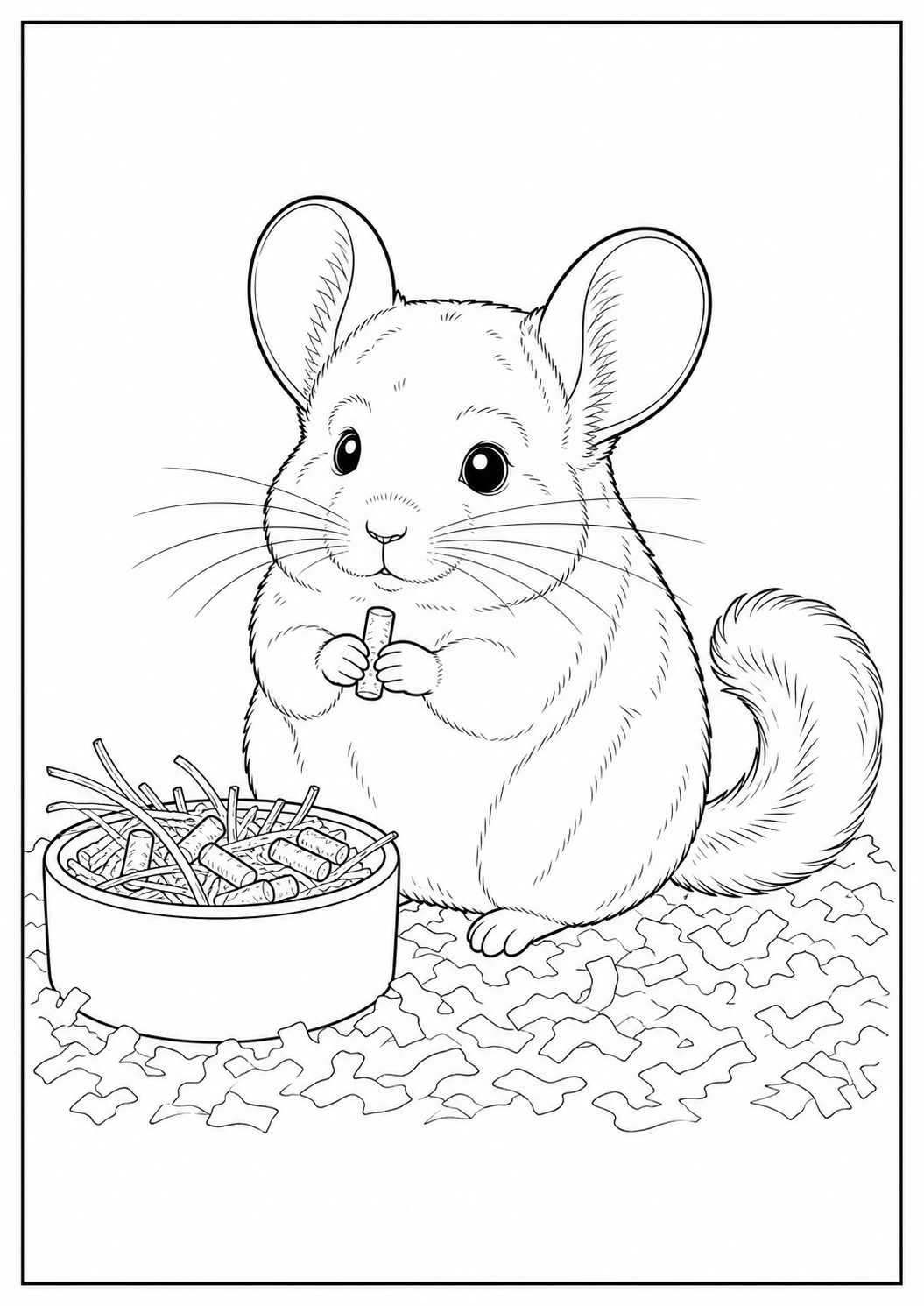 Chinchilla with Food Bowl coloring page for kids
