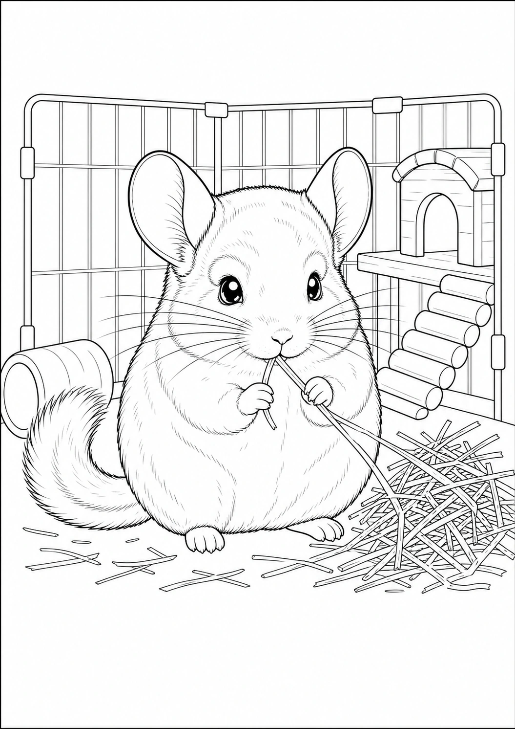 Chinchilla with Hay coloring page for kids