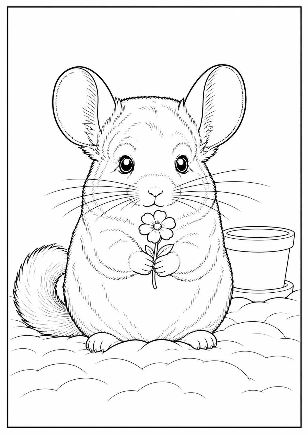 Malvorlage Chinchilla mit kleiner Blume für Kinder