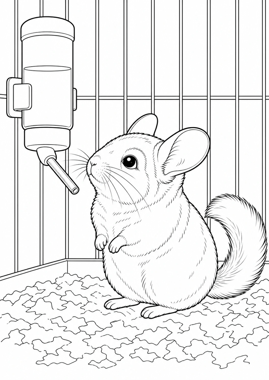 Chinchilla with Water Bottle coloring page for kids