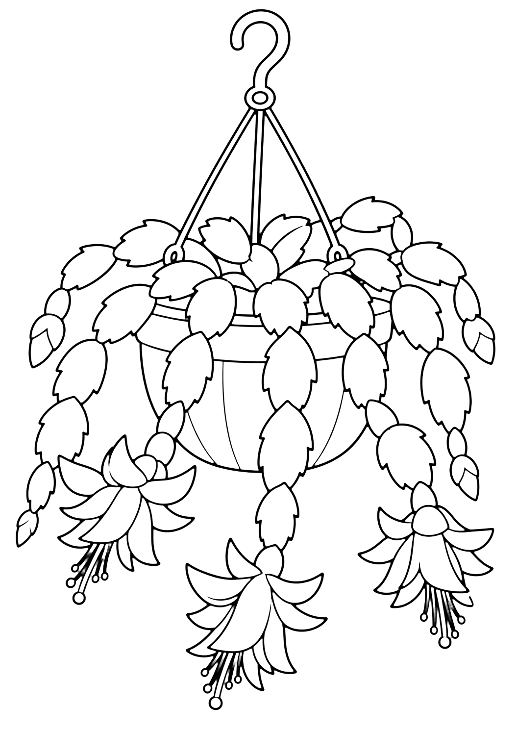Weihnachtskaktus Ausmalbild mit einen Kaktus mit klaren Rippen, kleinen sicheren Stacheln, Topf oder Wüstensteinchen und angenehmen geschlossenen Flächen. Ideal für Kinder, die Kaktus-Ausmalbilder zum Ausdrucken und Online-Ausmalen mögen.