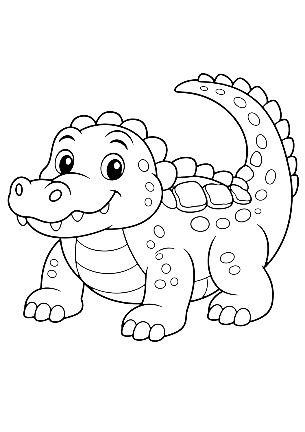 Cipactli creature coloring page with a cute Cipactli earth crocodile creature with a rounded crocodile body, friendly face, simple back plates, and broad feet for kids